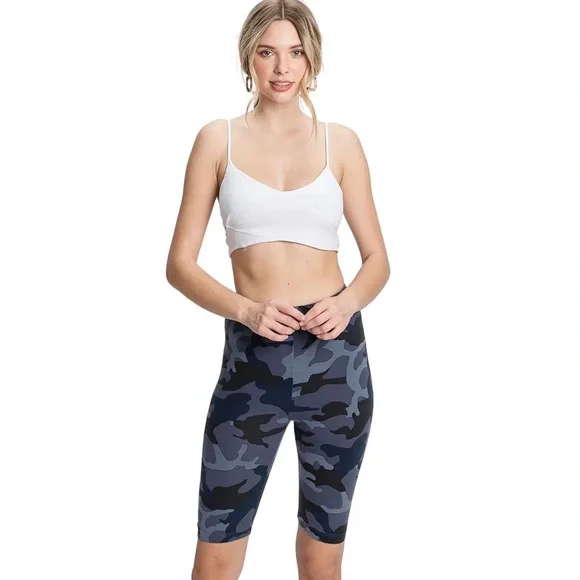 SALE! Navy Camo Green High Waist Biker Shorts - Picture 6 of 8